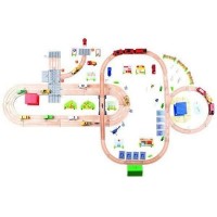 Set Trenulete Electrice cu Baterie Set complet Maxi de extindere cu sine si accesorii pentru trenulete din lemn- 176 piese